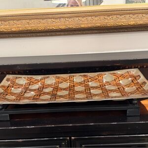 Rectangular Glass Tray with Geometric Pattern, and Long Stand
